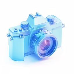 the front view of a blue analog film camera