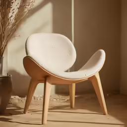 a chair made out of wood with a white back and seat
