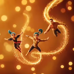 three cartoon ballets on top of a golden background