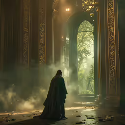 a man with his coat down in front of an entrance