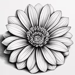 a flower with black and white flowers drawn in pencil