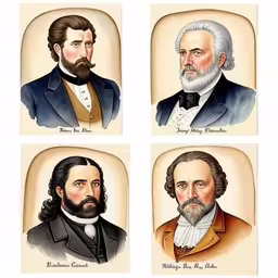 four portraits of people in formal clothes,four portraits of three presidents each with different beard styles