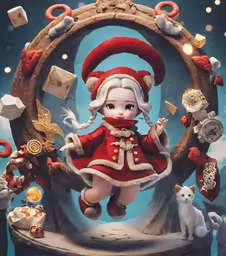 a little doll with red clothing and hat