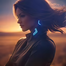 the woman is wearing an illuminated light up collar