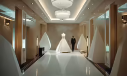 a man is walking in a formal dress exhibit