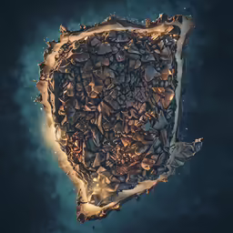 a piece of land with a bunch of rocks and flames