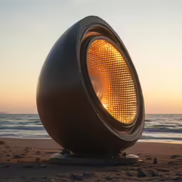 there is a very large speaker on the sand