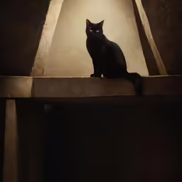 a black cat sitting on top of a concrete ledge