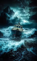a boat that is in the water under the moon