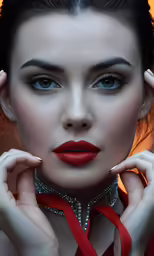 young woman with dark lips posing in a studio