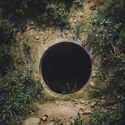 a small tunnel through some bushes and rocks