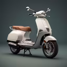 a white scooter sitting on top of a gray floor