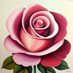 a painting with pink and red colors is displayed,a painting of a pink rose on white