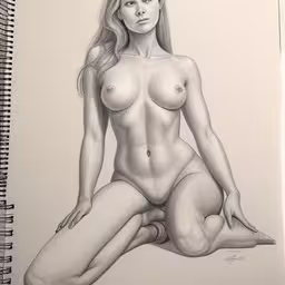 a pencil drawing of a naked female sitting on top of a table,a picture of a naked woman in an artist