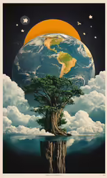 the earth has a tree on it and is floating in the water