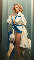 a woman with no shirt on is holding onto some material