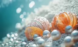 a group of orange seashells sitting on a beach