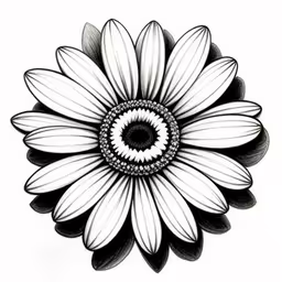 a flower is drawn in black and white,a flower on a white background is drawn with black pen
