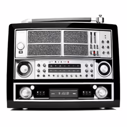 an old style stereo player sitting on top of a white surface