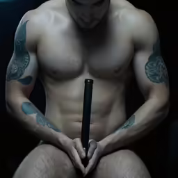 a man with tattoos holding a microphone