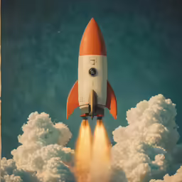a rocket that is in the sky with clouds
