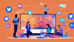 people looking at social media over a large monitor,people looking at a flat screen monitor displaying social media