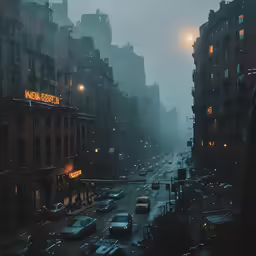 a busy street at night filled with traffic