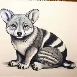 an illustration of a small black and white fox