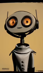 a robot staring with two large yellow eyes