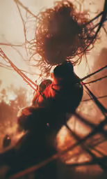 an image of a man holding on to a pole