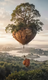 there is an air balloon with trees on top