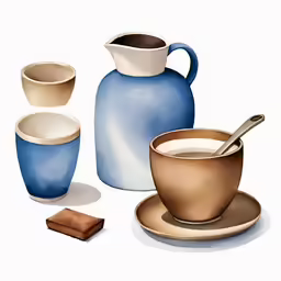 a painting with a jug and some cups