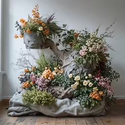a very strange looking sculpture with many different plants in it