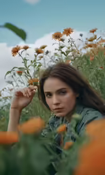 a woman that is standing in the grass