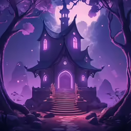 the house in the woods is glowing purple