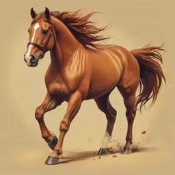 a brown horse galloping across a dusty desert land