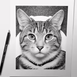 a cat has its head up with some eyes