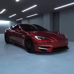 a red sports car sits in an empty room