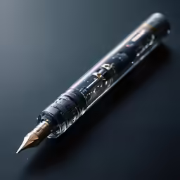 the fountain pen is black with gold trim and features a nib
