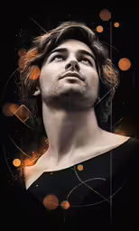 a man looks up in the air with his head above his shoulders