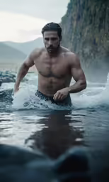 the man is enjoying himself in the lake