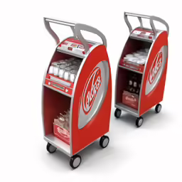 two coke cola soda machines on wheels