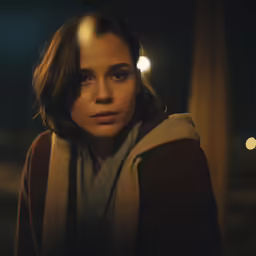 a woman poses for a photo outside in the dark