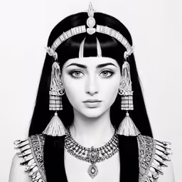 black and white drawing of an egyptian woman
