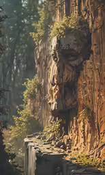 a rock and tree lined cliff face wall