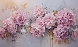 a flower bouquet hanging on the wall beside a cement background