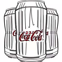 a drawing of two cans of coca cola,a line drawing of two cans of soda,some type of drink in a drawing by a man,a drawing of two empty cans of coca cola,the outline of a large beer can