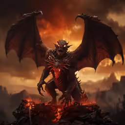 a demon with a huge head in the midst of fire