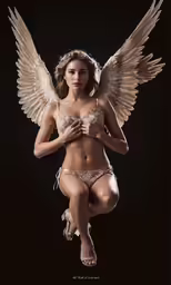 a woman dressed in a bikini and angel wings