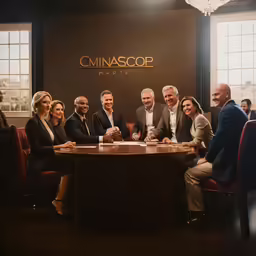 a group of businesspeople having a meeting at a desk